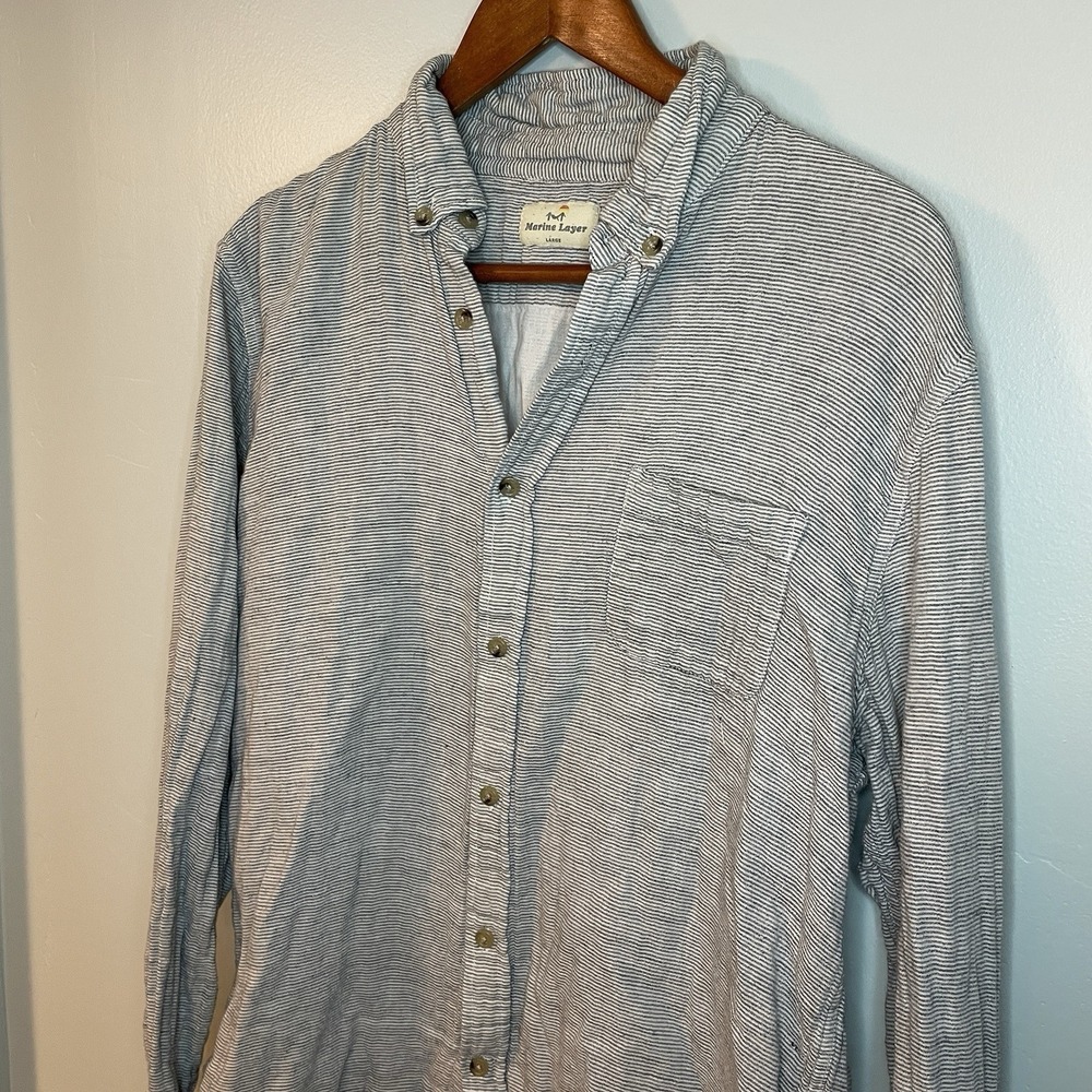 Marine Layer Shirt Mens Large Button Up Long Sleeve Black Stripe - Picture 2 of 6